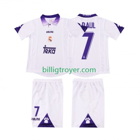 Billige Fotballdrakter Real Madrid RAUL 7 Barn Retro Hjemmedraktsett 1997 1998 Kortermet
